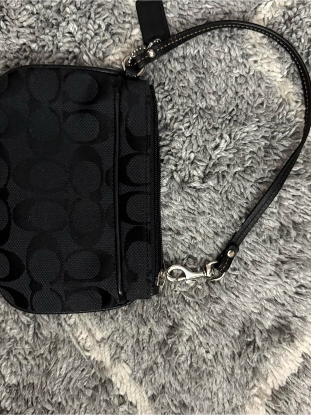 Coach Black Signature Canvas Wristlet with Leather Strap